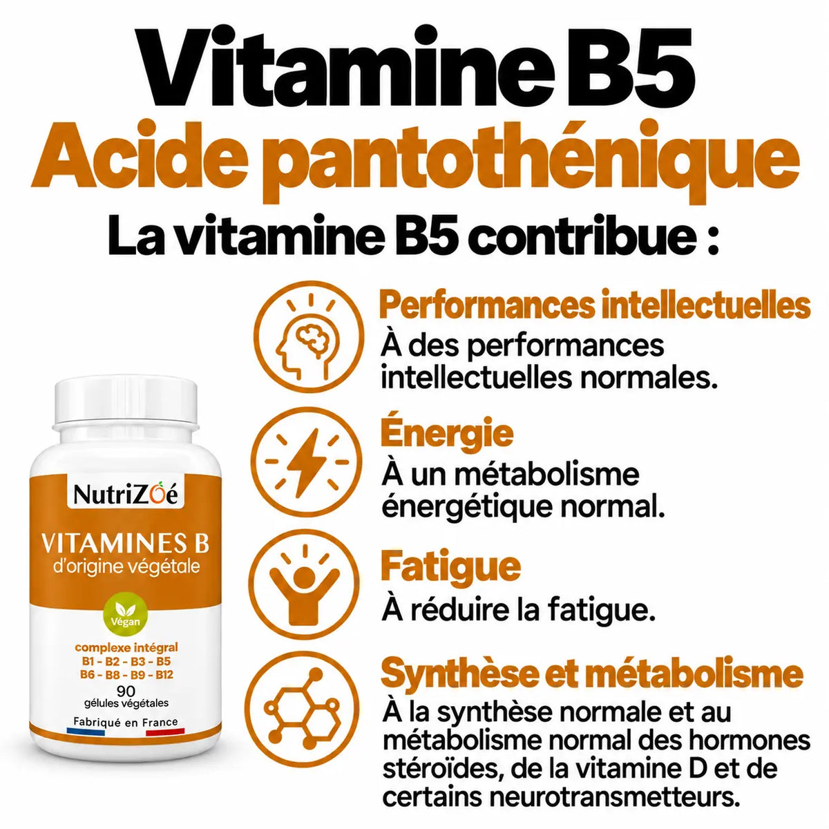 Vitamines B complexe intégral | complexe vitamines b5 bienfaits performances intellectuelles nutrizoe