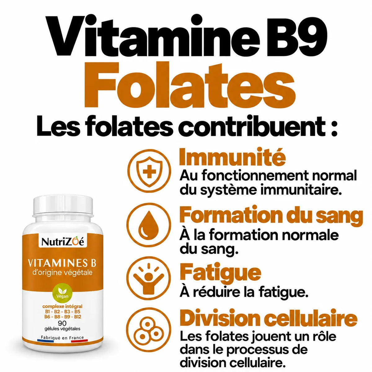 Vitamines B complexe intégral | complexe vitamines b9 bienfaits immunite sang nutrizoe