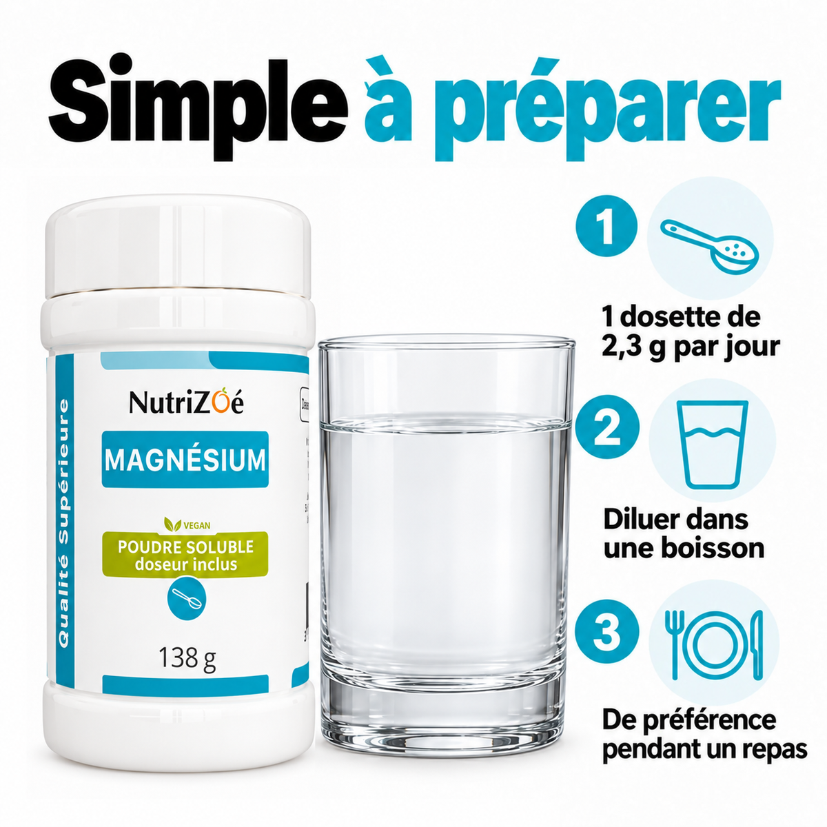 Magnésium citrate en poudre | magnesium citrate 138g 11 mode emploi verre agrandi