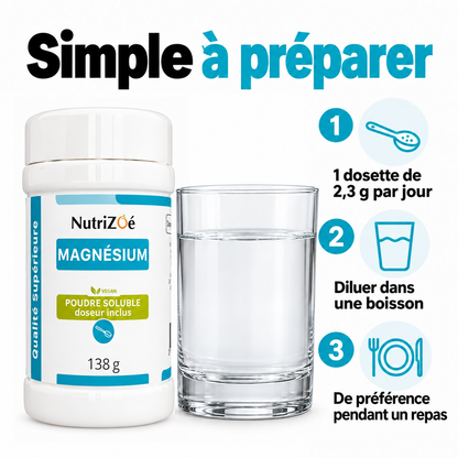 Magnésium citrate en poudre | magnesium citrate 138g 11 mode emploi verre agrandi